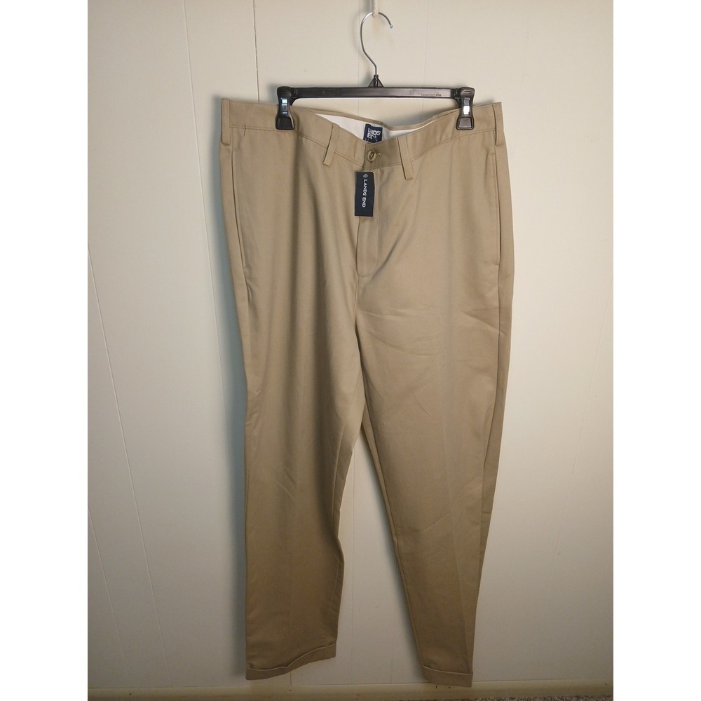 Lands' End Men's Pants 38 Khaki Traditional Fit Flat Front Chino 38x35